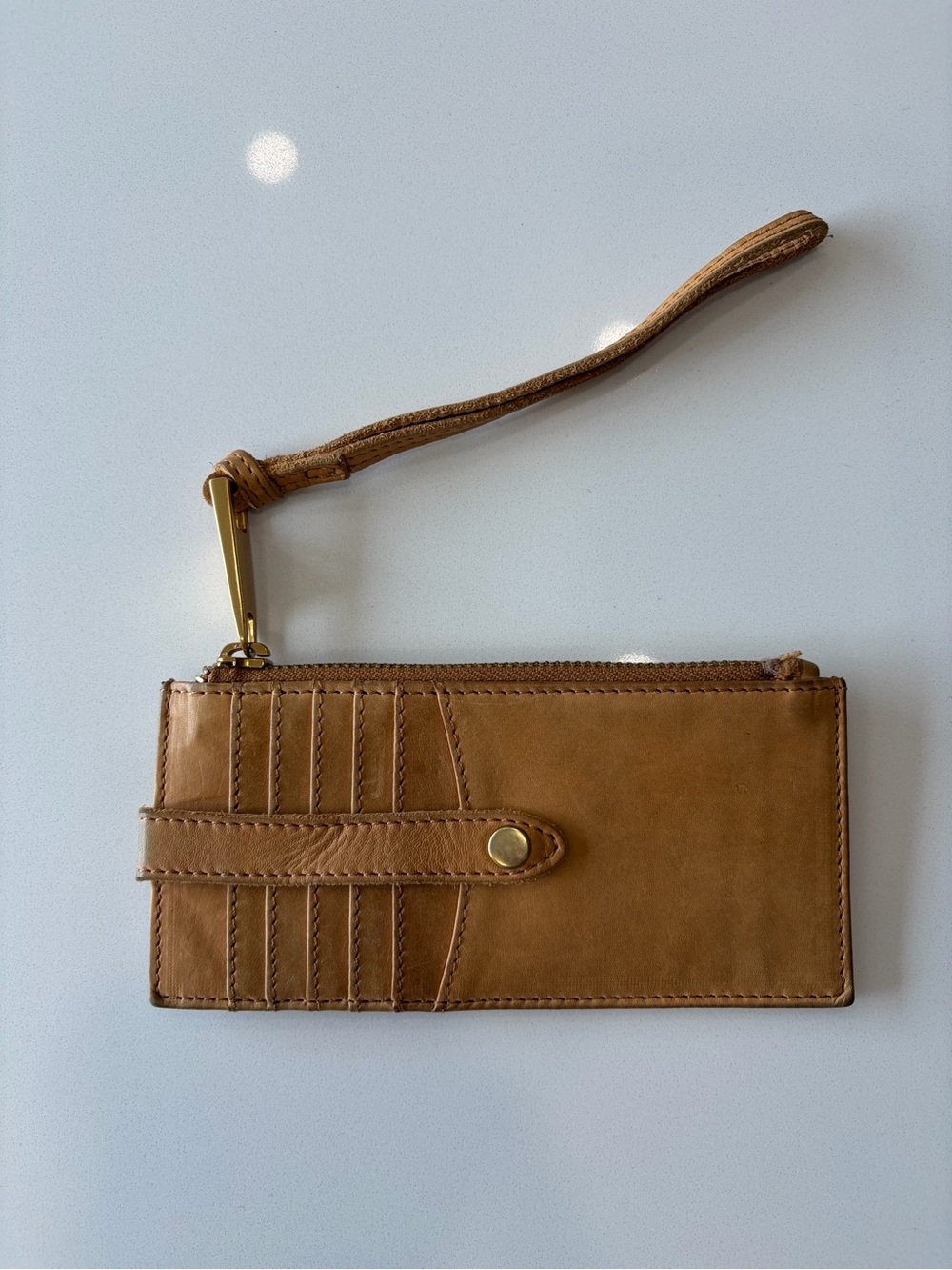 Margot New York Tan Leather Wristlet Card Holder